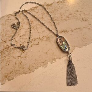 Park Lane Silver Necklace with Abalone Pendant and Tassel
